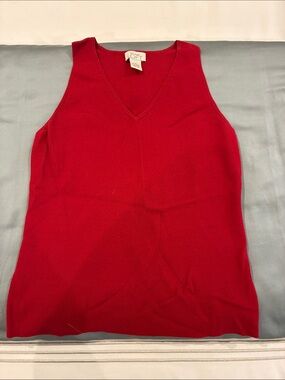 LOFT Bright Red V-Neck Sleeveless Knit Top